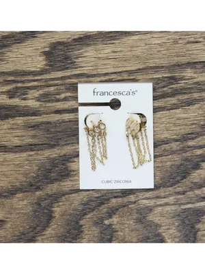 NWT Francesca's Zirconia Evening Chain Faux Hoop Post Earrings Gold Yellow 1.25" thumbnail 3