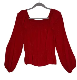 Universal Threads Puff Sleeve Peplum Top Large Elegant Red Women's Top thumbnail 3