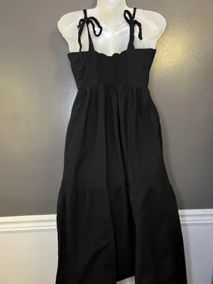 Urban Outfitters Dress Womens Medium Black Button Front Midi Sundress Sweetheart thumbnail 9