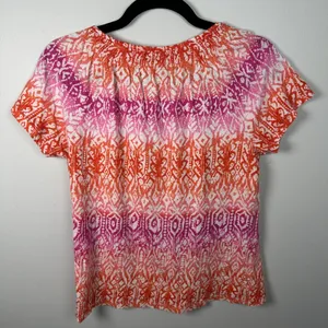 Lauren Ralph Lauren Medium Top Womens 100% Cotton Pink Orange Boho Short Sleeve‎ thumbnail 5