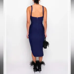 NWT‎ Akira SEE YOU SOON BANDAGE MIDI DRESS WITH HIGH SLIT NAVY sz L thumbnail 2