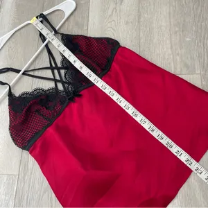 Linea Donatella Y2K Lace Tank Top racerback babydoll womens Black Red medium intimates lingerie thumbnail 5