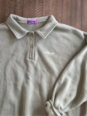 Edikted Women's Polo Collar Fleece Sweatshirt in Light Olive thumbnail 2