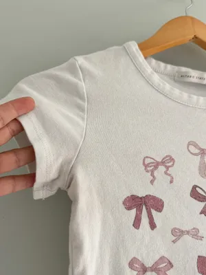 Altar’d State Pink Bow Graphic Baby Tee White Coquette Top S thumbnail 4