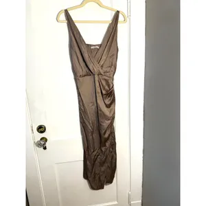 Abercrombie and Fitch Satin Draped Wrap Midi Dress Size Medium Light Brown thumbnail 2