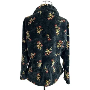 VTG Black Diamond Sherpa Fleece Botanical Floral Print Jacket Black Size Small thumbnail 6