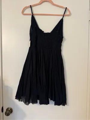 NWT Free People Intimately Delia Asymmetric Raw Hem Cotton Dress in Black Size X thumbnail 8