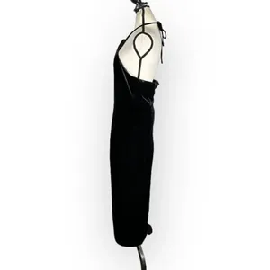 Bardot Alisa Midi Velour Dress Women's 12 Black Halter Knee Length Sleeveless thumbnail 4