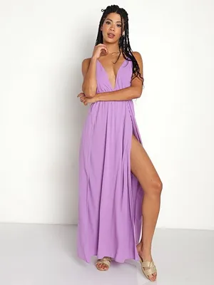 Indah River Triangle Sleeveless Long Maxi Dress Violet Purple Small Beachy Boho thumbnail 3