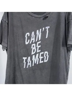Aerie Women’s M Charcoal Gray “Can’t Be Tamed” Distressed Graphic T-Shirt thumbnail 2