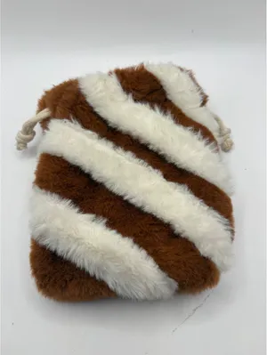SHEIN Faux Fur Drawstring Pouch Bag Brown White Striped Plush Mini Bucket Bag thumbnail 3