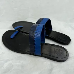 Tory Burch Blue Woven Leather‎ Toe Ring Slide Flat Sandals Womens 8.5 Estimated thumbnail 7