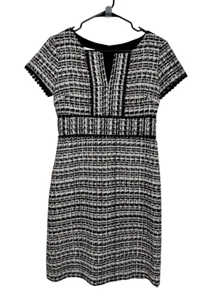 Sara Campbell Tweed Sheath Dress Black White Bouclé Career Country Club Size 0 thumbnail 1