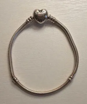Pandora Sterling Silver Bracelet Snake Chain Heart Clasp 925 Charm thumbnail 1