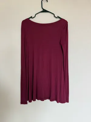 Free People Burgundy Soft Ribbed Long Sleeve Shirt Boho‎ Whimsy A-line XS thumbnail 2