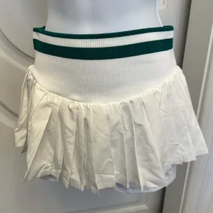 Free People Movement Doubles Skort Skirt White w Green Stripe NWOT thumbnail 3