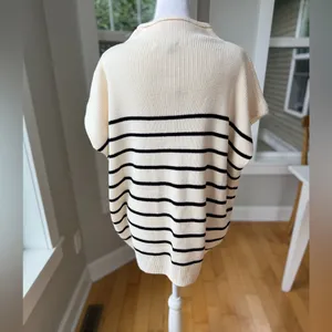 She + Sky Ivory Black Striped Run the Course Sleeveless Knit Top Size 1X NWT thumbnail 3