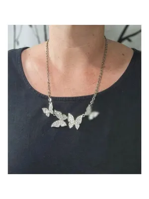 Silver Tone Rhinestone Butterfly Necklace thumbnail 2