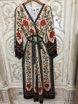 Farm Rio x New Anthropologie Cotton Boho Floral Jumpsuit Long Sleeve S-S thumbnail 5