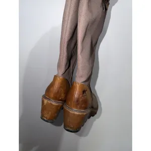 Women's 9.5 Sorel Cool Canvas Boots Brown Leather Knee High Wedge Side Zip Tall‎ thumbnail 6