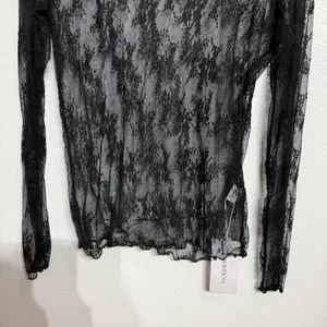 Black Lace Sheer Long Sleeve Boatneck Top Sz L NWT thumbnail 4