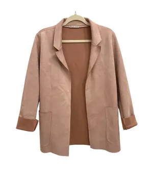 ZARA Faux Suede Pink Preppy Work Ready Feminine Open Blazer Size Women's XS thumbnail 1