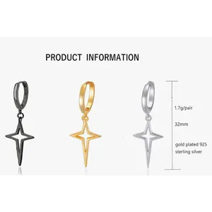NEW Gold Star Dangle Hoop Earrings | Yellow Gold Over‎ 925 Sterling Silver thumbnail 12