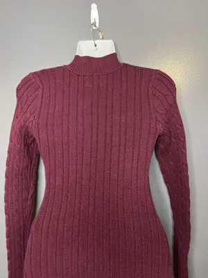 Hollister Sweater Dress Womens Small Red Cable Knit Mock Neck Bodycon Short thumbnail 5