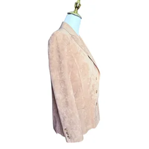 Abe‎ Schrader Vintage Tan Faux Suede Blazer Gold Crest Buttons ILGWU Size 10 thumbnail 3