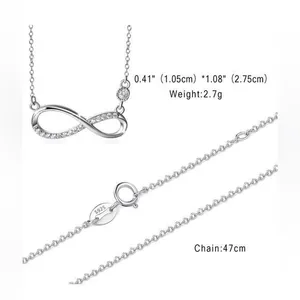 Sterling Silver Plated Infinity Pendant Necklace Cubic Zirconia Cable 18" Chain thumbnail 4