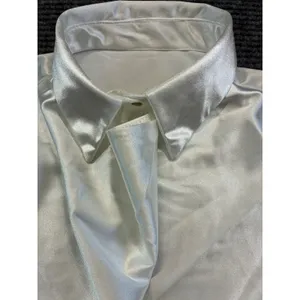 Off White Satin Cowl Neck Long Sleeve Blouse Pointed Collar Elegant Top XL thumbnail 8