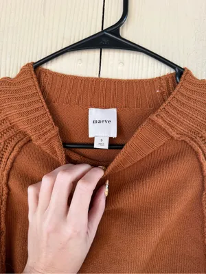 Maeve Mock-Neck Raglan Ribbed Sleeve Pullover Sweater | Rust | Size Small thumbnail 2