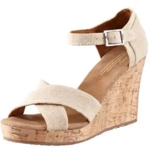 Tom’s Sienna cream crossover strappy wedge sandals thumbnail 1