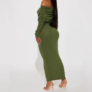 Off Shoulder Sweater Maxi Dress - Green/2X - 18/20 thumbnail 5