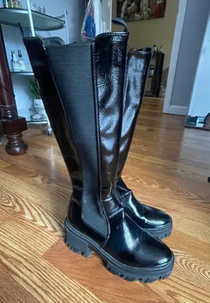 Forever 21 Black Knee High Boots Short Heel thumbnail 4