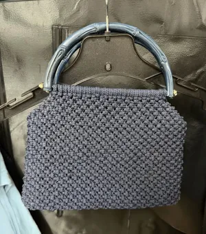 Vintage Navy Heavy Macrame Navy 2-Handled Shoulder Bag/Purse Open Top thumbnail 1