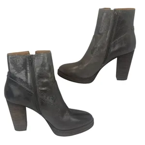 Lucky Brand LK Quintei Gray Leather Ankle Boots Block Heel‎ Booties 8.5M thumbnail 2