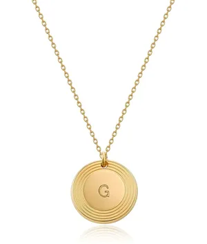 Dainty Initial Necklace 18K Gold Filled Coin Disc Letter G Engraved Pendant thumbnail 1