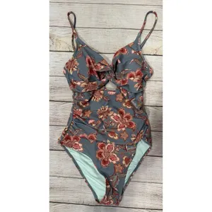 Cupshe Teal Floral One-Piece Swimsuit with Pink Flowers Size Small thumbnail 2