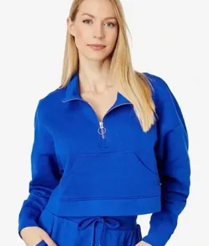 WeWoreWhat cropped half zip hoodie in sapphire S thumbnail 1