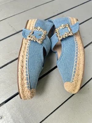 Sam Edelman Maddy Espadrille Mary Jane Ornate Buckle flats Montrose Blue Denim~9 thumbnail 3