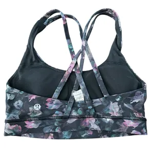 Lululemon Energy Bra Sz 4 Floral Strappy Medium Support Purple Black Women thumbnail 2