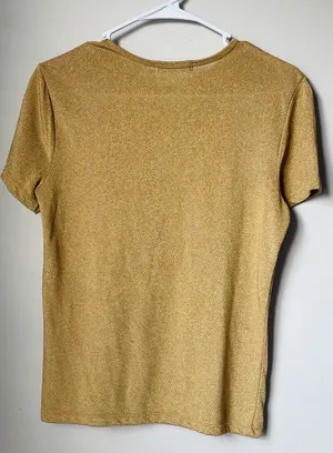 Lauren Ralph Lauren Blouse Gold Metallic T-shirt women Round neck thumbnail 3