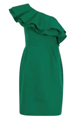 NAF NAF One Shoulder Ruffle Mini Dress Cocktail Green Size 38 US 6‎ thumbnail 1