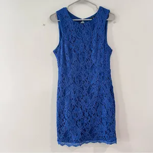 Lulus Rhythm of‎ Love Blue Lace Sleeveless Backless Bodycon Dress LARGE thumbnail 4