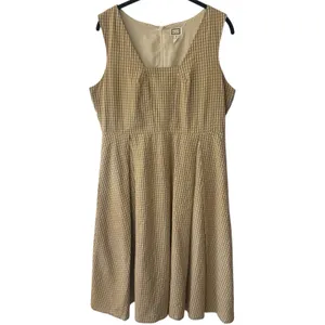 mo:vint Yellow Grey‎ Checkered Square Neck Midi Dress Summer Cottagecore L thumbnail 2