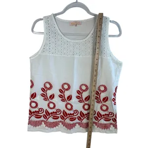 Miss Cocoa Embroidered Tank Top White Red‎ Floral Eyelet Viscose Boho G S READ thumbnail 8