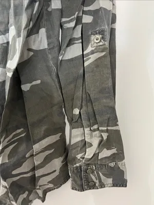 Express Gray and Olive Camo Button-Up Shirt thumbnail 5