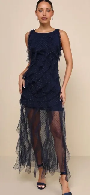 ✨Lulus Ruffled Swiss‎ Dot Tiered Maxi Dress XL✨ thumbnail 1