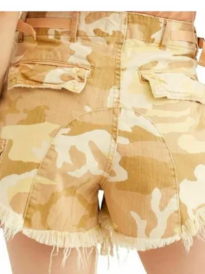 Free People Commander Cutoff Camo Raw Hem Cargo High Rise Shorts Desert Combo 12 thumbnail 4